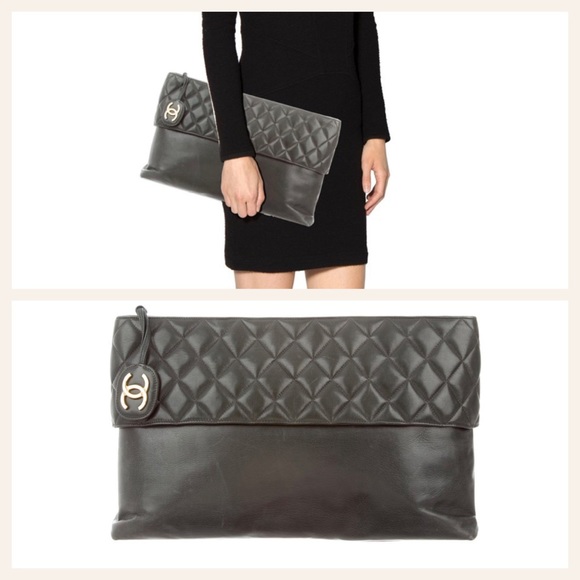 CHANEL Handbags - Chanel oversized green clutch authentic vintage